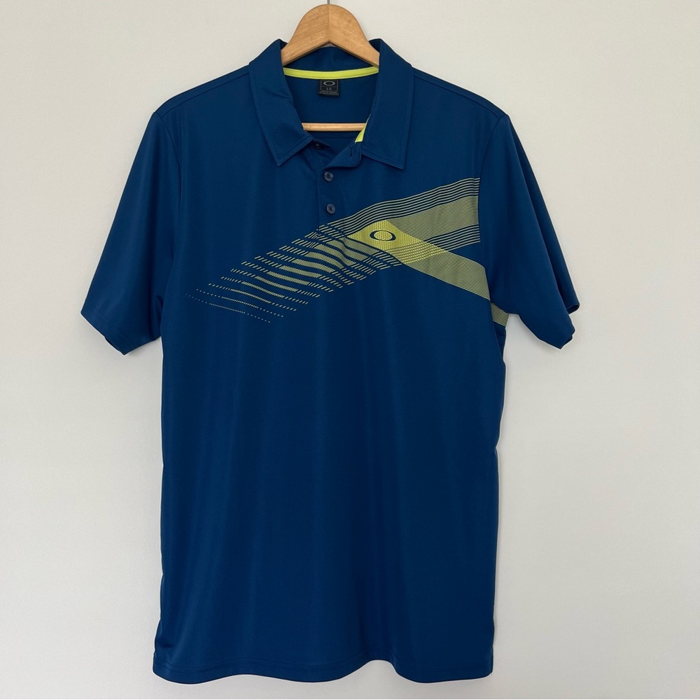Oakley Men's Polo Shirt in Blue with Yellow Accents